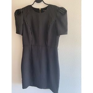 Express Black and white Striped Work Dress w/ belt